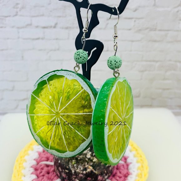 Hand Crafted Jewelry - Hand Crafted- Resin Lime Dangle Earrings